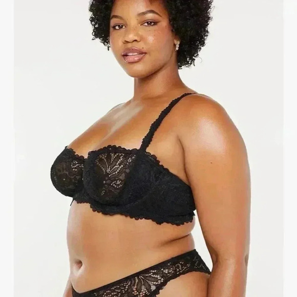 New Savage x Fenty Lace Balconette Bra Unlined Underwire Black Onyx Plus Size - Picture 2 of 15